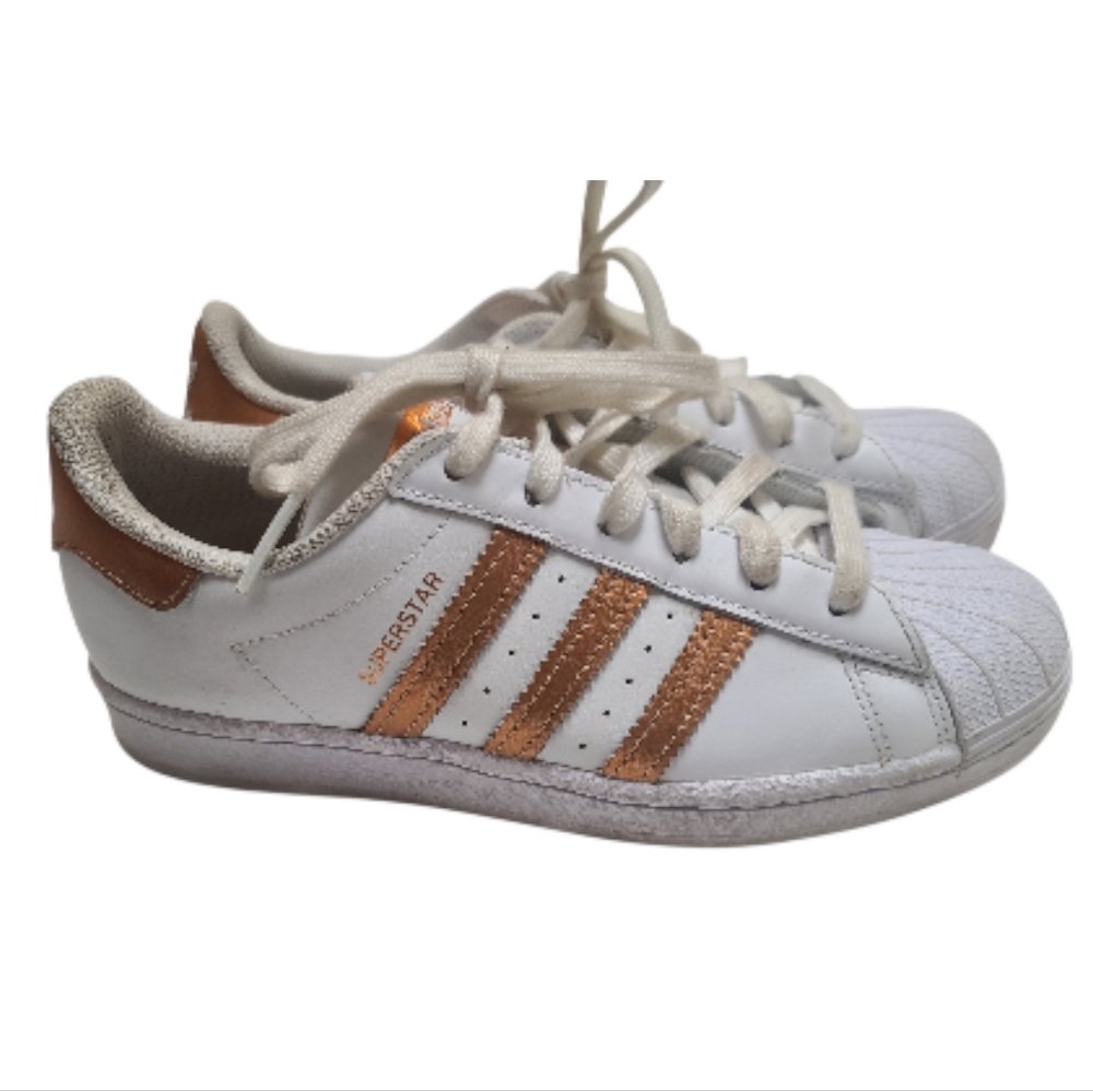 Adidas White and Gold Superstar Sneakers Size 6.5